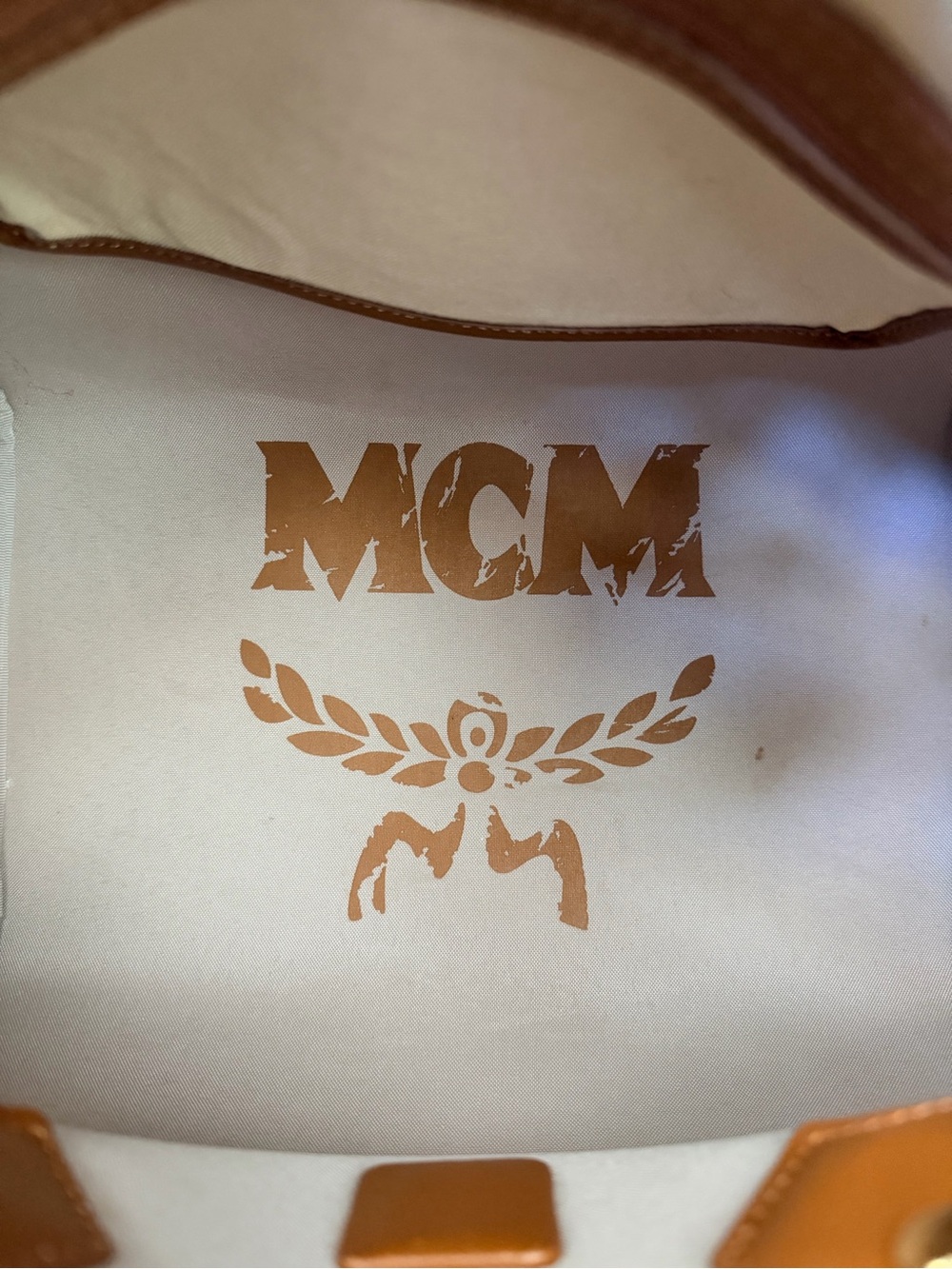 MCM Rare Visetos Blue Stripe Boston Satchel Bag Cognac Gold Hardware - Picture 13 of 13